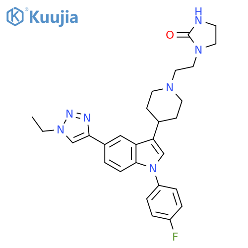2-Imidazolidinone,1-[2-[4-[5-(1-ethyl-1H-1,2,3-triazol-4-yl)-1-(4-fluorophenyl)-1H-indol-3-yl]-1-piperidinyl]ethyl]- structure