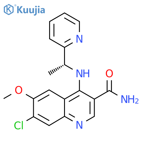 (R)-7-Chloro-6-methoxy-4-((1-(pyridin-2-yl)ethyl)amino)quinoline-3-carboxamide structure