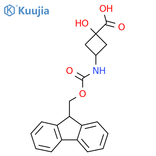 3-({(9H-fluoren-9-yl)methoxycarbonyl}amino)-1-hydroxycyclobutane-1-carboxylic acid structure