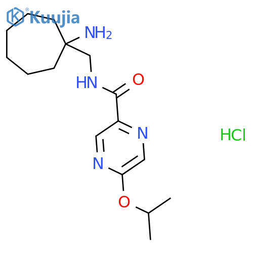 N-(1-aminocycloheptyl)methyl-5-(propan-2-yloxy)pyrazine-2-carboxamide hydrochloride structure