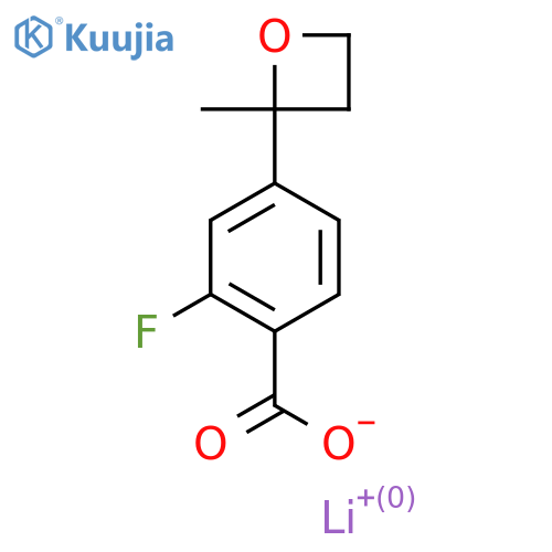 lithium(1+) 2-fluoro-4-(2-methyloxetan-2-yl)benzoate structure
