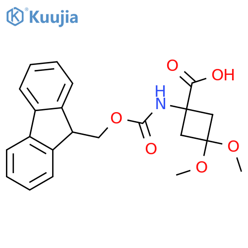 1-({(9H-fluoren-9-yl)methoxycarbonyl}amino)-3,3-dimethoxycyclobutane-1-carboxylic acid structure