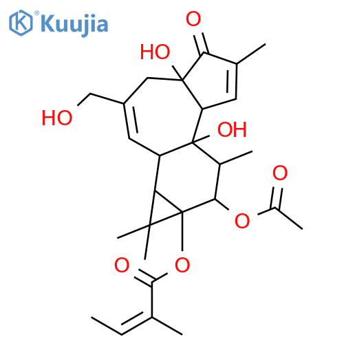 (4aR,7bS,8R,9R,9aS)-9-(acetyloxy)-4a,7b-dihydroxy-3-(hydroxymethyl)-1,1,6,8-tetramethyl-5-oxo-1,1a,1b,4,4a,5,7a,7b,8,9-decahydro-9aH-cyclopropa[3,4]benzo[1,2-e]azulen-9a-yl (2Z)-2-methylbut-2-enoate structure