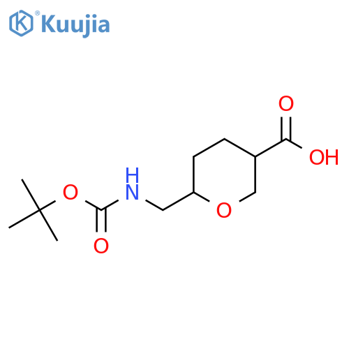 6-[[(2-Methylpropan-2-yl)oxycarbonylamino]methyl]oxane-3-carboxylic acid structure