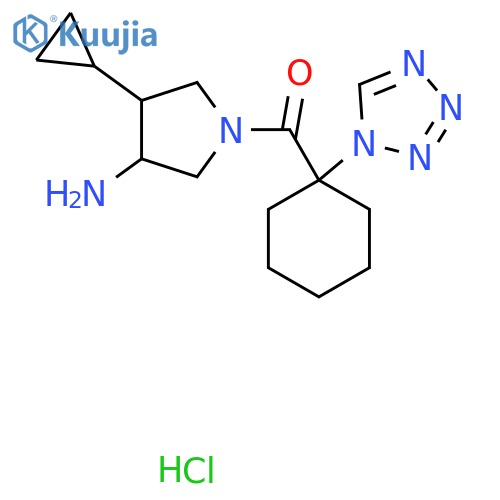 4-cyclopropyl-1-[1-(1H-1,2,3,4-tetrazol-1-yl)cyclohexanecarbonyl]pyrrolidin-3-amine hydrochloride structure