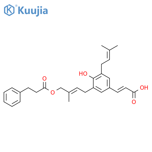 Benzenepropanoic acid, (2E)-4-[5-[(1E)-2-carboxyethenyl]-2-hydroxy-3-(3-methyl-2-buten-1-yl)phenyl]-2-methyl-2-buten-1-yl ester structure