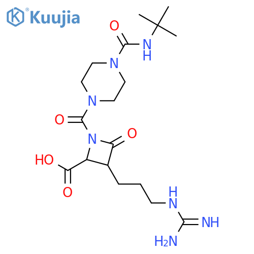 3(R)-(3-Guanidinopropyl)-1-[4-[N-(tert-butyl)carbamoyl]piperazin-1-ylcarbonyl]-4-oxoazetidine-2(S)-carboxylic acid structure