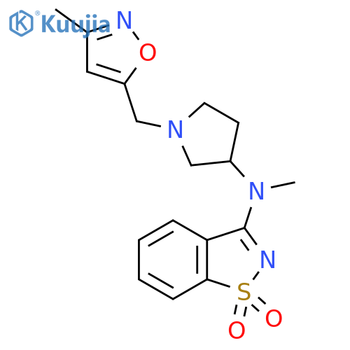 3-methyl({1-(3-methyl-1,2-oxazol-5-yl)methylpyrrolidin-3-yl})amino-1,2-benzothiazole-1,1-dione structure
