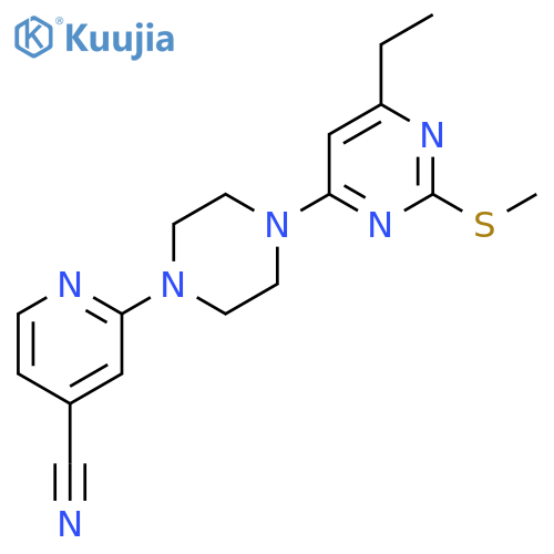 2-{4-[6-Ethyl-2-(methylsulfanyl)pyrimidin-4-yl]piperazin-1-yl}pyridine-4-carbonitrile structure