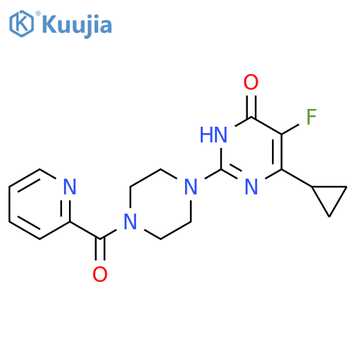 6-cyclopropyl-5-fluoro-2-[4-(pyridine-2-carbonyl)piperazin-1-yl]-3,4-dihydropyrimidin-4-one structure