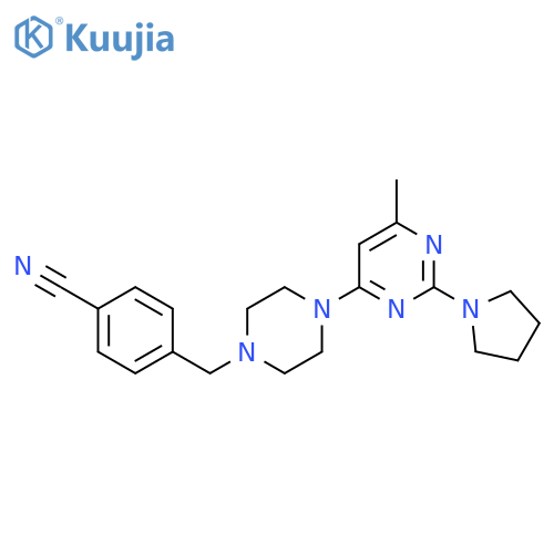 4-({4-[6-Methyl-2-(pyrrolidin-1-yl)pyrimidin-4-yl]piperazin-1-yl}methyl)benzonitrile structure