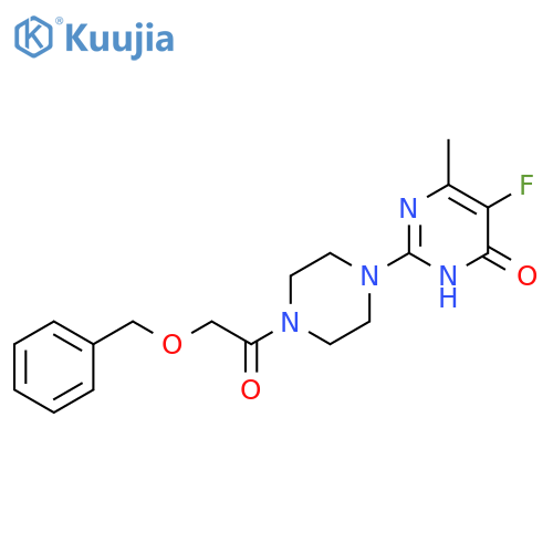 2-{4-[2-(benzyloxy)acetyl]piperazin-1-yl}-5-fluoro-6-methyl-3,4-dihydropyrimidin-4-one structure