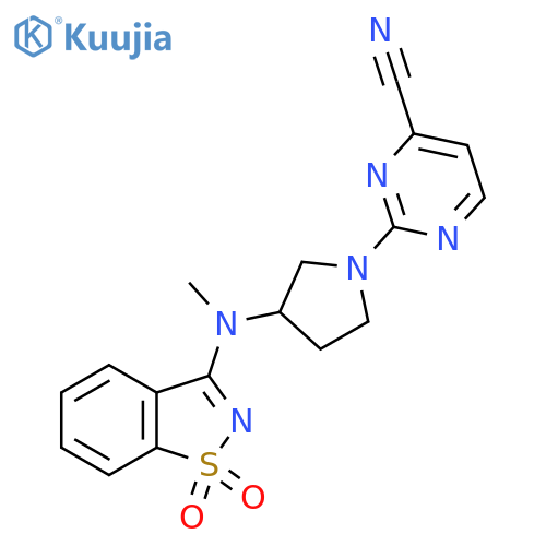 2-{3-(1,1-dioxo-1,2-benzothiazol-3-yl)(methyl)aminopyrrolidin-1-yl}pyrimidine-4-carbonitrile structure