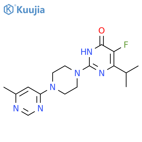 5-fluoro-2-[4-(6-methylpyrimidin-4-yl)piperazin-1-yl]-6-(propan-2-yl)-3,4-dihydropyrimidin-4-one structure