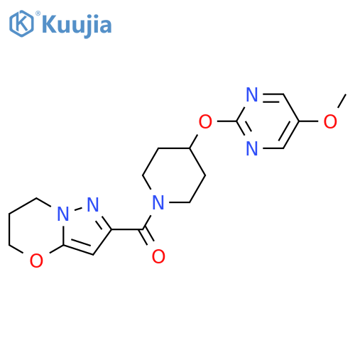 5-methoxy-2-[(1-{5H,6H,7H-pyrazolo[3,2-b][1,3]oxazine-2-carbonyl}piperidin-4-yl)oxy]pyrimidine structure