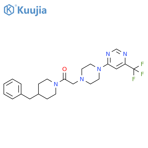 1-(4-benzylpiperidin-1-yl)-2-{4-[6-(trifluoromethyl)pyrimidin-4-yl]piperazin-1-yl}ethan-1-one structure