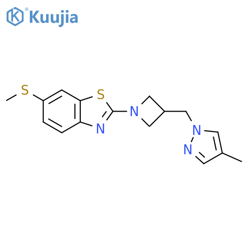 2-{3-[(4-methyl-1H-pyrazol-1-yl)methyl]azetidin-1-yl}-6-(methylsulfanyl)-1,3-benzothiazole structure