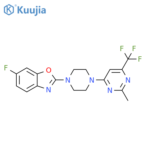 6-fluoro-2-{4-[2-methyl-6-(trifluoromethyl)pyrimidin-4-yl]piperazin-1-yl}-1,3-benzoxazole structure
