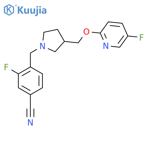 3-Fluoro-4-[(3-{[(5-fluoropyridin-2-yl)oxy]methyl}pyrrolidin-1-yl)methyl]benzonitrile structure