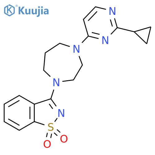 3-4-(2-cyclopropylpyrimidin-4-yl)-1,4-diazepan-1-yl-1,2-benzothiazole-1,1-dione structure