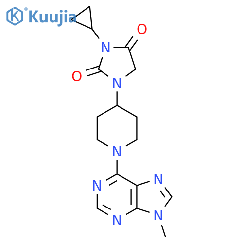 3-cyclopropyl-1-[1-(9-methyl-9H-purin-6-yl)piperidin-4-yl]imidazolidine-2,4-dione structure