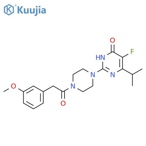 5-fluoro-2-{4-[2-(3-methoxyphenyl)acetyl]piperazin-1-yl}-6-(propan-2-yl)-3,4-dihydropyrimidin-4-one structure