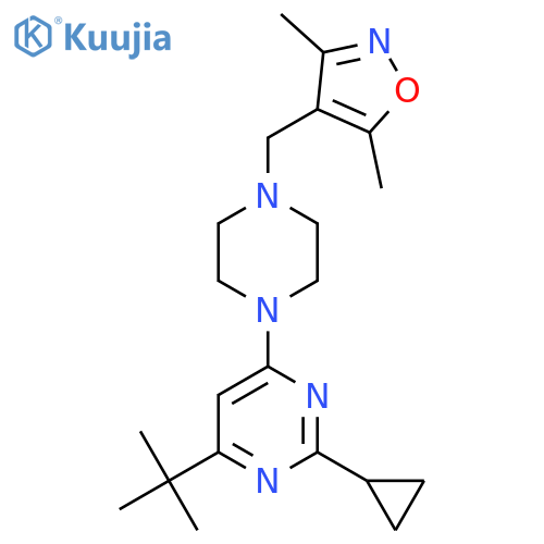4-Tert-butyl-2-cyclopropyl-6-{4-[(3,5-dimethyl-1,2-oxazol-4-yl)methyl]piperazin-1-yl}pyrimidine structure
