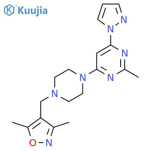 4-{4-[(3,5-dimethyl-1,2-oxazol-4-yl)methyl]piperazin-1-yl}-2-methyl-6-(1H-pyrazol-1-yl)pyrimidine structure