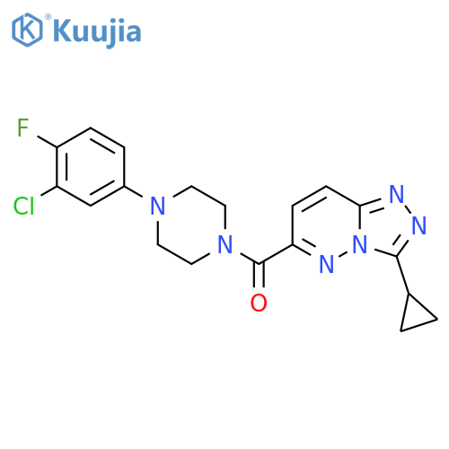 1-(3-Chloro-4-fluorophenyl)-4-{3-cyclopropyl-[1,2,4]triazolo[4,3-b]pyridazine-6-carbonyl}piperazine structure