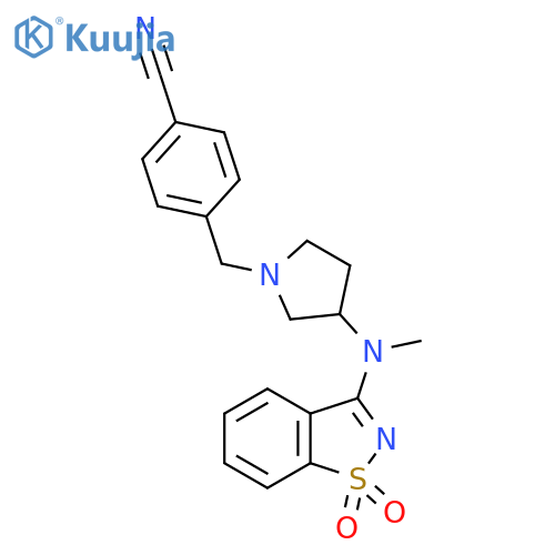 4-({3-(1,1-dioxo-1,2-benzothiazol-3-yl)(methyl)aminopyrrolidin-1-yl}methyl)benzonitrile structure