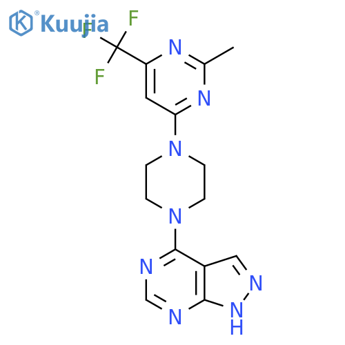 2-methyl-4-(4-{1H-pyrazolo[3,4-d]pyrimidin-4-yl}piperazin-1-yl)-6-(trifluoromethyl)pyrimidine structure