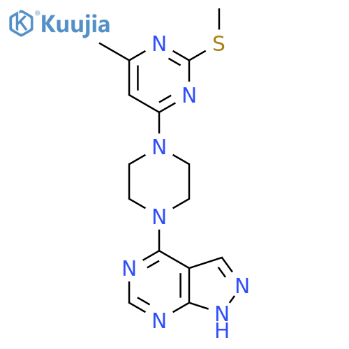 4-methyl-2-(methylsulfanyl)-6-(4-{1H-pyrazolo[3,4-d]pyrimidin-4-yl}piperazin-1-yl)pyrimidine structure