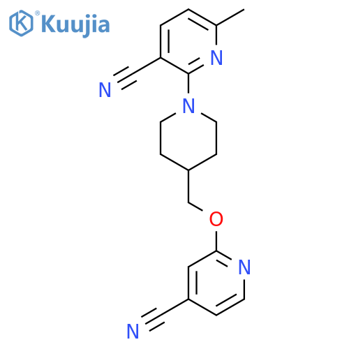 2-(4-{[(4-Cyanopyridin-2-yl)oxy]methyl}piperidin-1-yl)-6-methylpyridine-3-carbonitrile structure