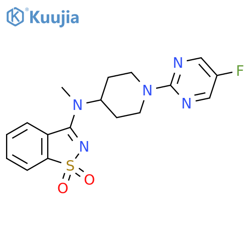 3-{1-(5-fluoropyrimidin-2-yl)piperidin-4-yl(methyl)amino}-1,2-benzothiazole-1,1-dione structure