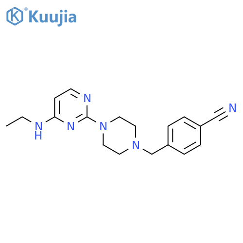 4-({4-[4-(Ethylamino)pyrimidin-2-yl]piperazin-1-yl}methyl)benzonitrile structure