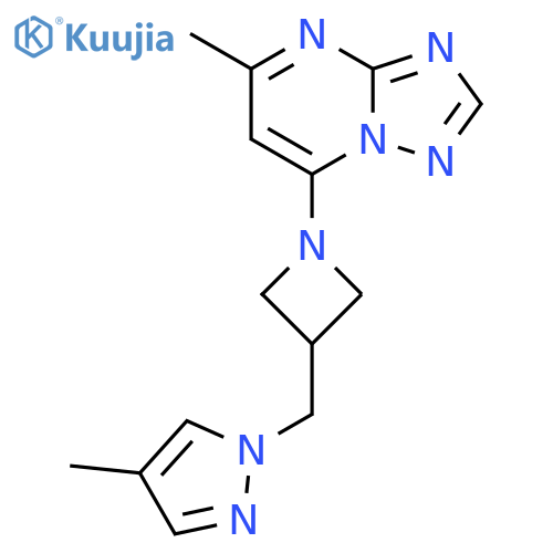 4-methyl-1-[(1-{5-methyl-[1,2,4]triazolo[1,5-a]pyrimidin-7-yl}azetidin-3-yl)methyl]-1H-pyrazole structure