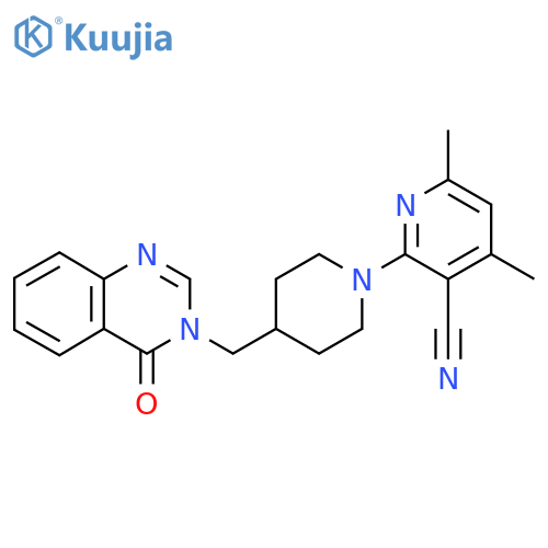 4,6-Dimethyl-2-{4-[(4-oxo-3,4-dihydroquinazolin-3-yl)methyl]piperidin-1-yl}pyridine-3-carbonitrile structure