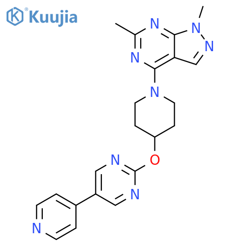 2-[(1-{1,6-dimethyl-1H-pyrazolo[3,4-d]pyrimidin-4-yl}piperidin-4-yl)oxy]-5-(pyridin-4-yl)pyrimidine structure