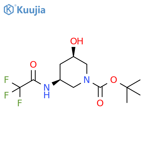 (3R,5S)-3-Hydroxy-5-(2,2,2-trifluoro-acetylamino)-piperidine-1-carboxylic acid tert-butyl ester structure