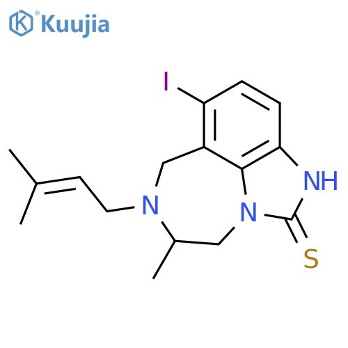 Imidazo[4,5,1-jk][1,4]benzodiazepine-2(1H)-thione,4,5,6,7-tetrahydro-8-iodo-5-methyl-6-(3-methyl-2-buten-1-yl)- structure