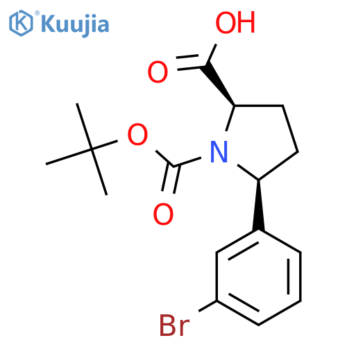 (2R,5S)-5-(3-bromophenyl)-1-[(tert-butoxy)carbonyl]pyrrolidine-2-carboxylic acid structure