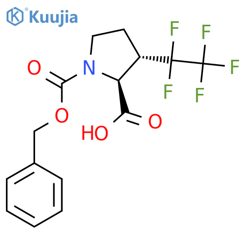 (2S,3S)-1-[(benzyloxy)carbonyl]-3-(1,1,2,2,2-pentafluoroethyl)pyrrolidine-2-carboxylic acid structure