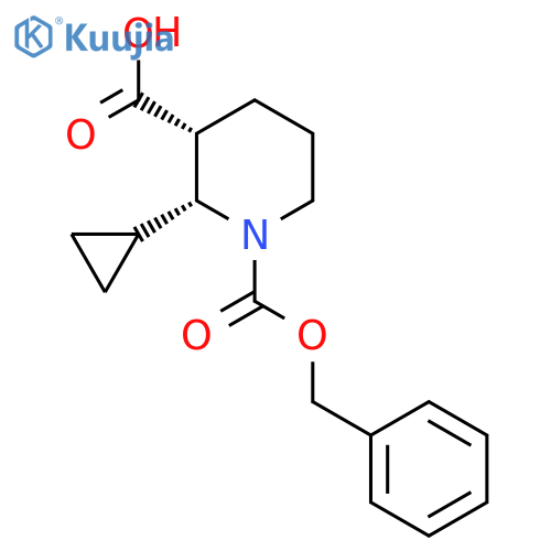 rac-(2R,3R)-1-(benzyloxy)carbonyl-2-cyclopropylpiperidine-3-carboxylic acid structure
