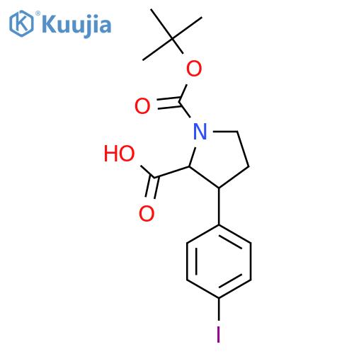 1-(tert-butoxy)carbonyl-3-(4-iodophenyl)pyrrolidine-2-carboxylic acid structure
