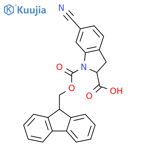 6-cyano-1-{(9H-fluoren-9-yl)methoxycarbonyl}-2,3-dihydro-1H-indole-2-carboxylic acid structure