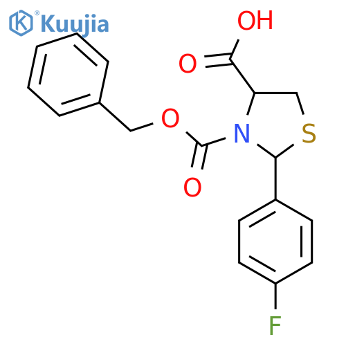 3-(benzyloxy)carbonyl-2-(4-fluorophenyl)-1,3-thiazolidine-4-carboxylic acid structure