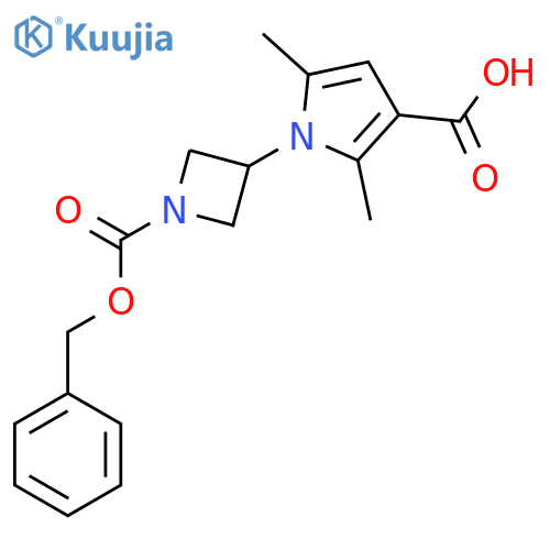 1-{1-(benzyloxy)carbonylazetidin-3-yl}-2,5-dimethyl-1H-pyrrole-3-carboxylic acid structure