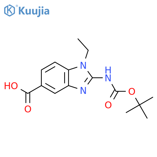 2-{(tert-butoxy)carbonylamino}-1-ethyl-1H-1,3-benzodiazole-5-carboxylic acid structure