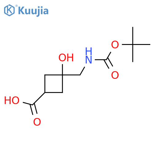 3-Hydroxy-3-[[(2-methylpropan-2-yl)oxycarbonylamino]methyl]cyclobutane-1-carboxylic acid structure
