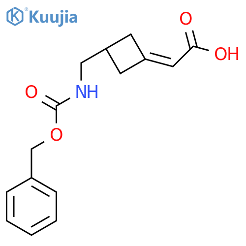 2-[3-({[(Benzyloxy)carbonyl]amino}methyl)cyclobutylidene]acetic acid structure